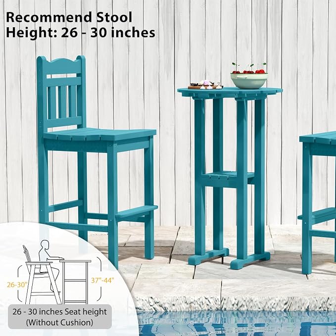 Sundale Outdoor 39 Inches Height Adirondack Bar Table, Patio HDPE Pub Height Round Counter Table, All Weather High Top Bistro Tabl for Outside Deck Porch Balcony Poolside (Teal)