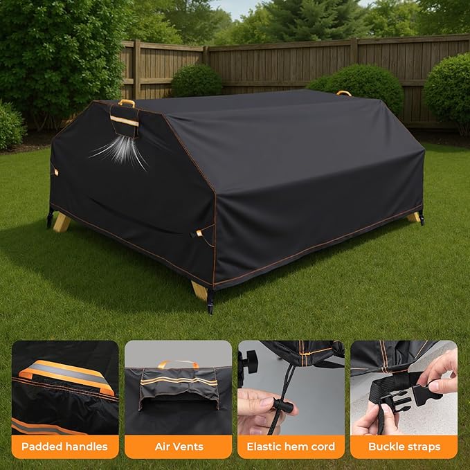 GARPROVM Picnic Table Covers Outdoor Patio Picnic Table Bench Cover 70 / 72 Inch Waterproof 420D Heavy Duty Oxford Cloth Windproof Anti-UV, Black