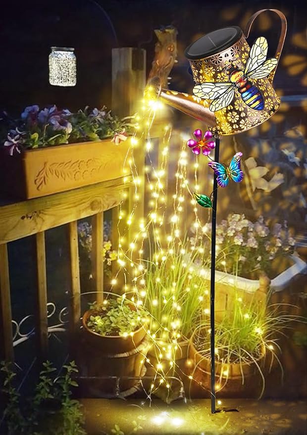 Solar Watering Can with Lights Outdoor Garden, 41in Large Bee Garden Stake Lights, Waterproof Decoration for Yard Lawn Pathway, for Mom Grandma Women Birthday Gardening Gift