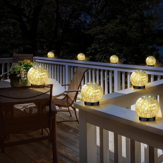 SyouHome Solar Garden Lights Outdoor Waterproof, 4 Pack 30 LEDs Cracked Glass Ball Light, Ground Landscape Garden Decor, Solar Globe Decorative for Pathway/Patio/Lawn/Yard