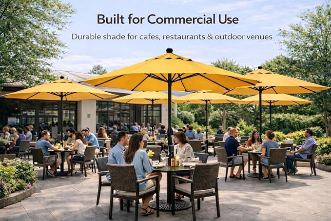 Treasure Garden Octagonal 9 ft Patio Umbrella - Outdoor Furniture Table Umbrella – Push-Button Tilt – Black Aluminum Frame (Obravia2, Navy)