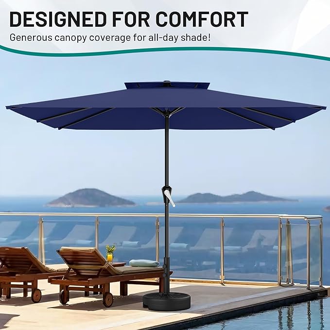 AreShark 8'x10' 2 Tiers Rectangular Patio Umbrella - Outdoor Umbrella Waterproof UV Protection, Market Table Umbrella w/Crank for Pool, Backyard, Deck(Navy)