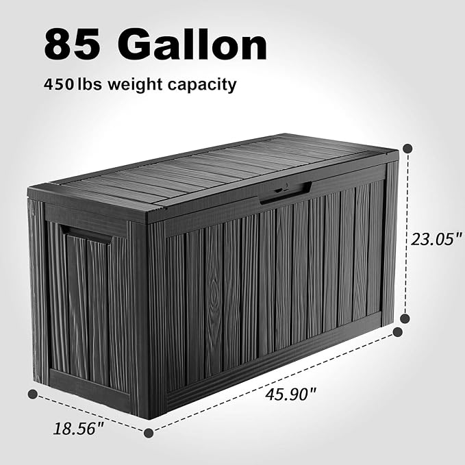 Vixzen 85 Gallon Deck Boxes Outdoor Waterproof, Lockable Resin Storage Box with lid for Furniture Cushions, Weatherproof Containers Outside Storage Boxes for Garden Patio Pool Tools(Black, 85 Gallon)