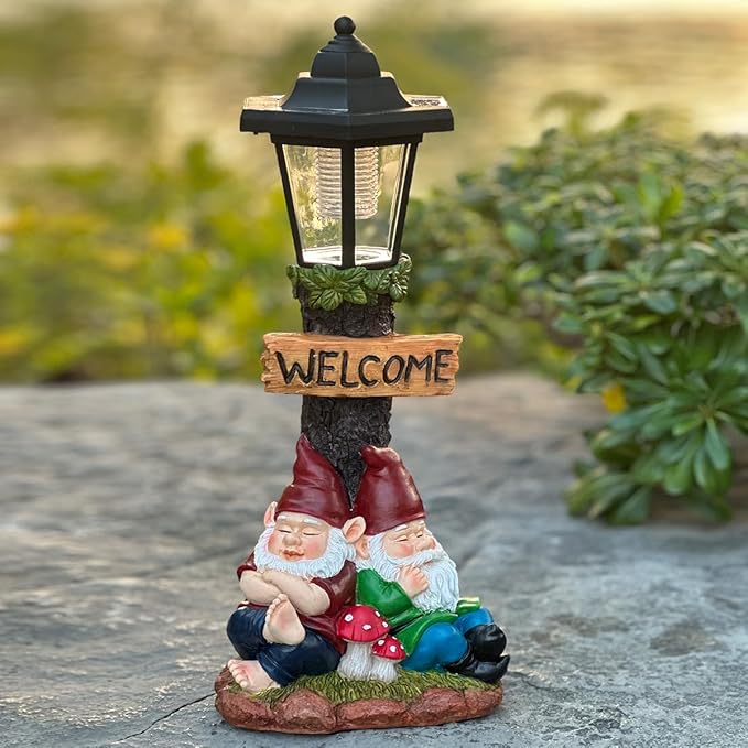 Garden Gnome Statue with Solar Lights,Outdoor Figurine Light for Outside Landscape,Lawn Yard, Path、Patio Sculptures Decor - Unique Gift for Grandmothers, Women,Sisters for Christmas Birthday
