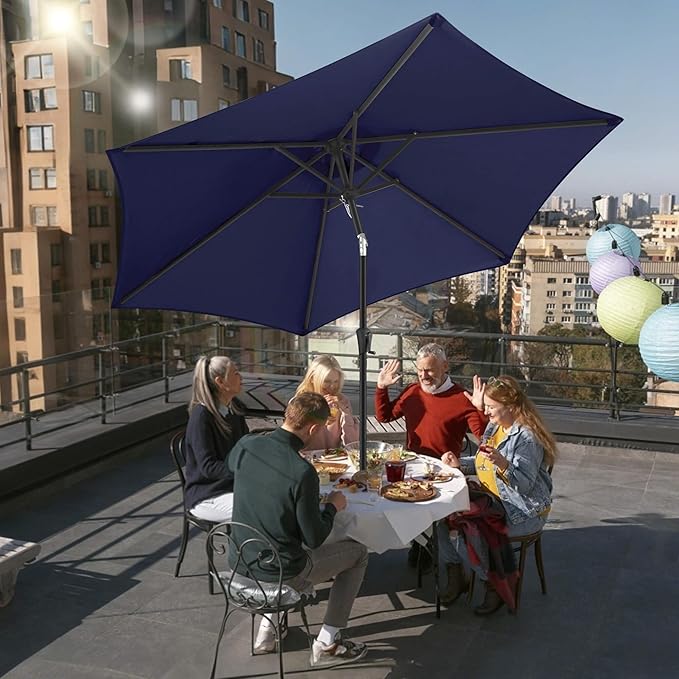 FLAME&SHADE 10ft Patio Umbrella - Outdoor Umbrella with 6 Sturdy Ribs, Push Button Tilt and Crank, UV Protection Table Market Umbrella for Pool, Porch, Garden, Deck, Backyard (Navy Blue)