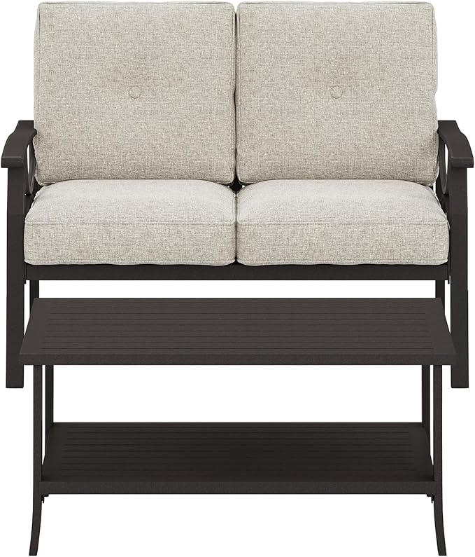 RoyalCraft Outdoor Patio Furniture Set, 2 Piece Patio Conversation Set, Metal Furniture Set with Loveseat for Porch Backyard, Khaki Metal Chair with Beige Cushions