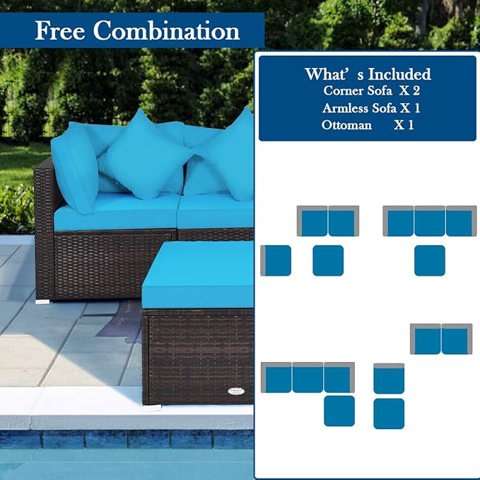 Tangkula 4 Pieces Patio Furniture Set, All Weather Outdoor Sectional Rattan Sofa Set w/Removable Cushions & Pillows, Wicker Conversation Set with Heavy-Duty Steel Frame for Backyard Garden Poolside