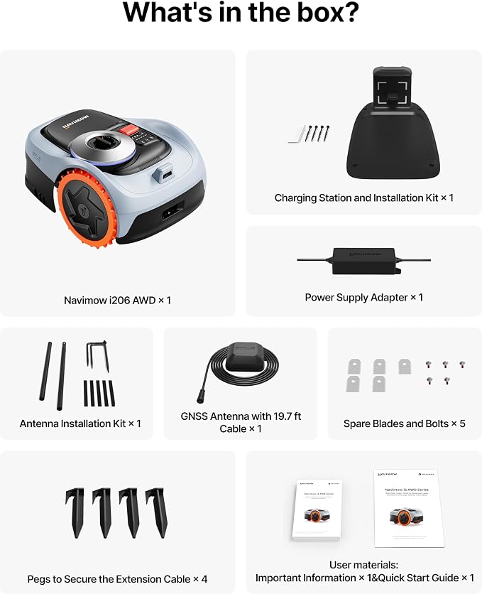 Segway Navimow i206 AWD Robot Lawn Mower (New i105N), Wire-Free with Garage S, All-Wheel Drive for 45% Slopes, EFLS NRTK + Vision, Auto Mapping, Covers 0.15 Acre (Garage Shipped Separately)