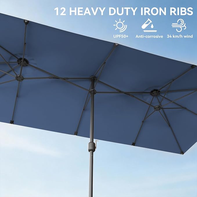10 PCS Outdoor Patio Dining Set with 13.6ft Double-Sided Patio Umbrella,Patio Table and Chairs Metal Outdoor Patio Furniture Set,Dining Table Set with 8 Chairs,Navy Blue