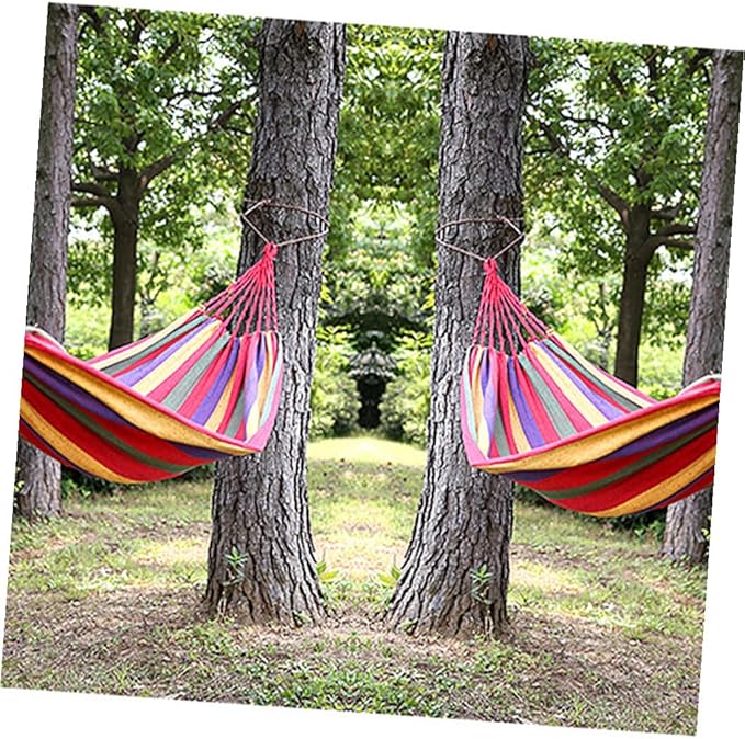 Toyvian Portable Outdoor Camping Hammock Canvas Swing Hammock 190x85cm Striped Hanging Chair for Garden Patio Indoor Use European Rainbow Color