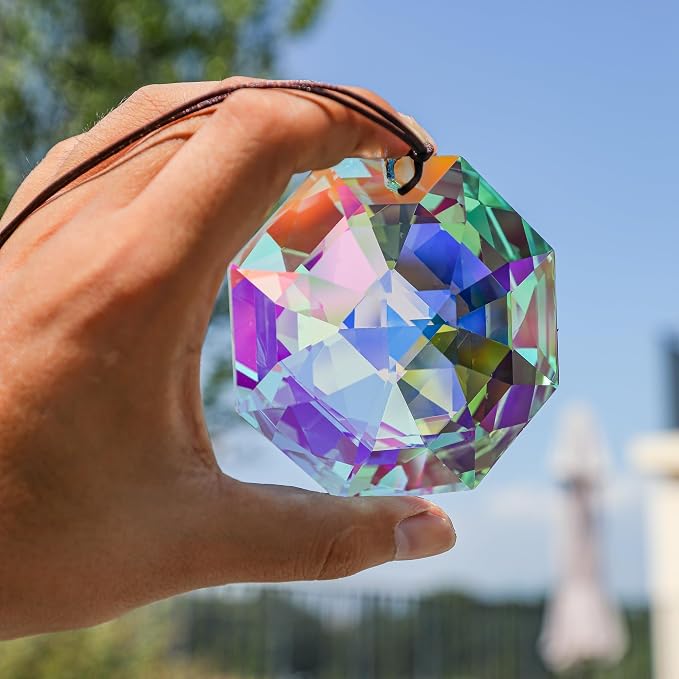 3inch Rainbow Sun Catcher Crystals for Windows AB Colored Large Prisms | Crystal Octagonal Beads Sun Catcher Prisms Indoor Outdoor Home Garden Hanging Decor Glass Ornaments For Christmas Tree