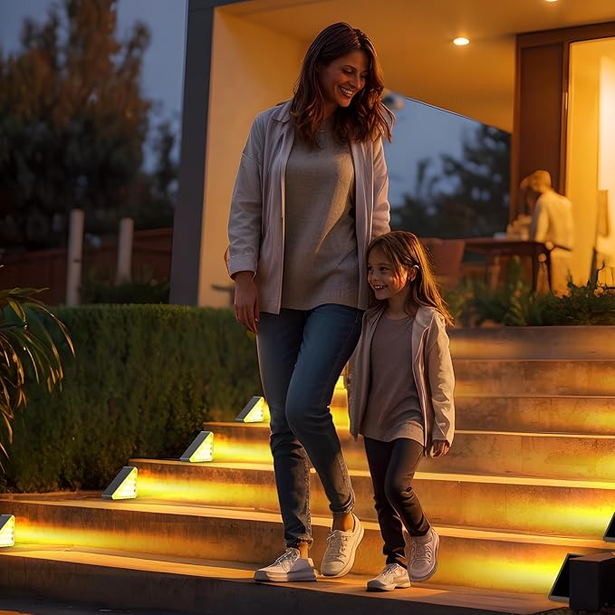 AUDLES 8 Pack Solar Stair Lights, Outdoor Step Lights with Waterproof IP67, Warm White LED Solar Light for Outside Light Decor for Stair, Deck, Front Step, Front Porch, Patio and Backyard