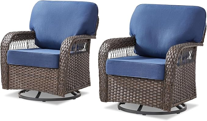 Belord Patio Chairs Set of 2, Wicker Swivel Rocker Outdoor Chairs for Deck Porch Garden, 2 Piece Luxury Patio Furniture Set,Blue