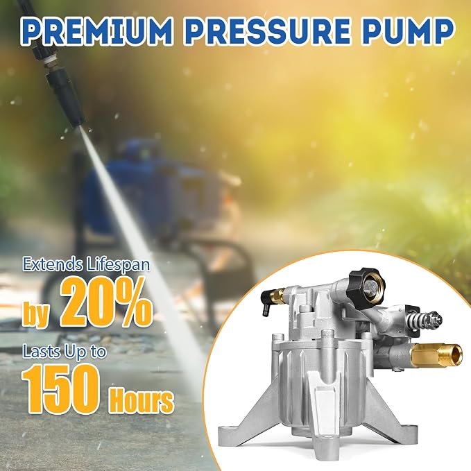 TOOLCY 7/8" Shaft Vertical Pressure Washer Pump - Rear Inlet/Outlet Max 3100 PSI @ 2.5 GPM OEM & Power Washer Pump for Gas Washer, Replacement for Simpson, Honda etc