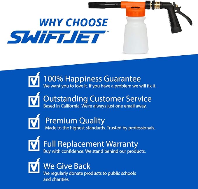 SwiftJet Car Wash Foam Gun + Microfiber Wash Mitt - Foam Cannon Works with Any Soap - Garden Hose Car Foam Sprayer - Car Wash Kit - Car Accessories Foam Blaster (Orange Foam Gun with Mitt)