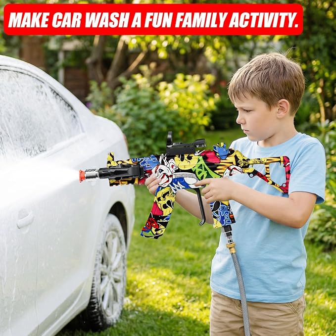 MP5S Pressure Washer Gun with Swivel - 3000 PSI High Pressure Spray Gun with 3/8" Quick Connect Plug Inlet, Foam Cannon Compatible Power Washer Handle for Car, Home & Outdoor Cleaning (Graffiti1)