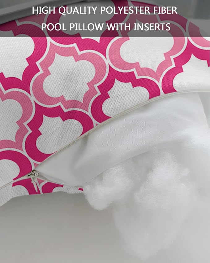 Outdoor Pillows Covers with Inserts Pink and White Moroccan Pattern Geometric Waterproof Recliner Pillow with Adjustable Strap Throw Pillows for Patio Furniture Pool Lounge Chair, 11x16 inch, 1PCS