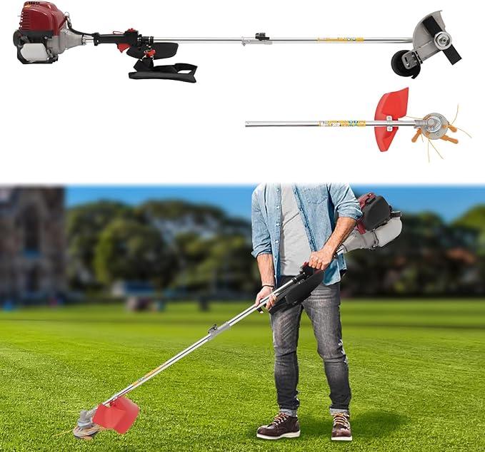Brush Cutter, 4-Stroke 35.8CC 0.75KW Gas Lawn Edger Single Cylinder Air Cooled Weed Wacker Multifunction Weed Eater Aluminum Alloy Gas Powered Weed Trimmer Garden Trimmer w/0.17 Gal Fuel Tank Capacity