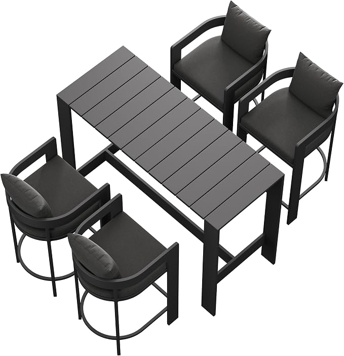 Modway Tahoe 5-Piece Outdoor Patio Bar Table Set in Charcoal