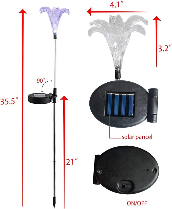 CANDLE CHOICE Solar Powered Landscape LED Lights Outdoor Waterproof Color Changing Garden Stake Lights for Outside Yard Lawn Flower Beds Plant Path Christmas Decorations Figurine Lily 2 Pack