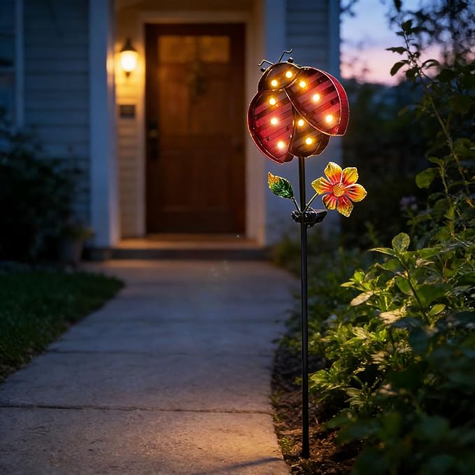 Solar Garden Decor Lights,Outdoor Garden Stakes Waterproof Beetle Lights Gifts for Women Mum and Metal Bird Decorative LED Lanterns for Yard, Patio(Beetle)