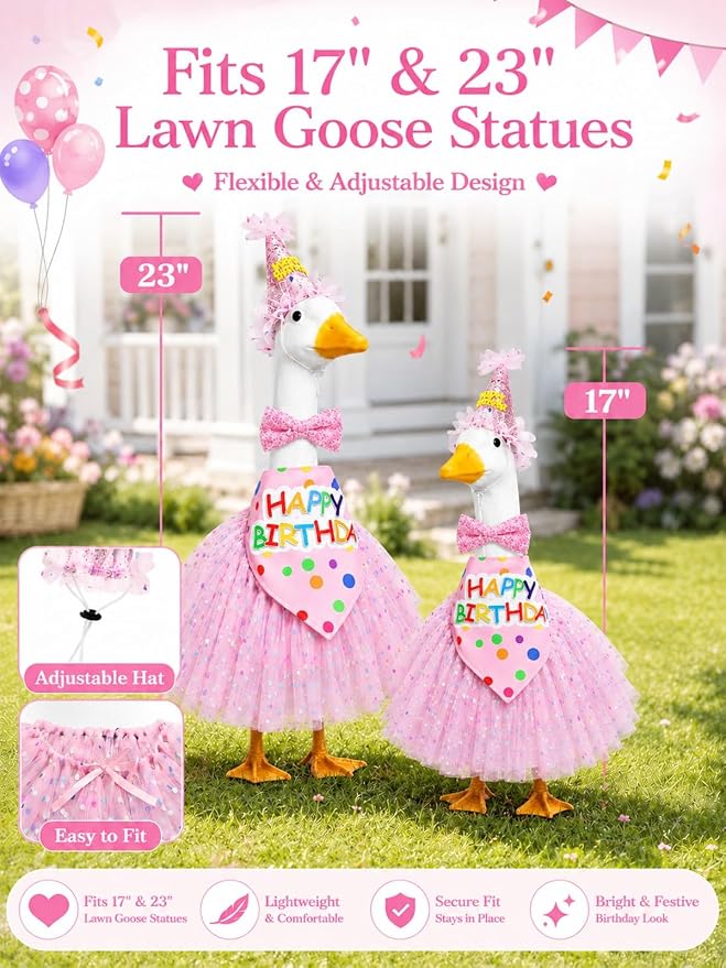 Porch Goose Outfits - 23" /17" Porch Goose Clothes for Lawn Yard (Pink)