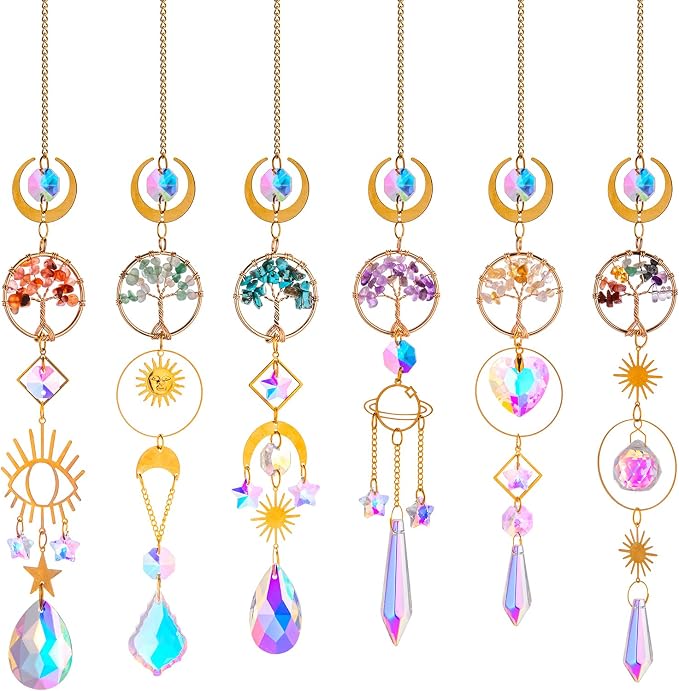 BlumWay Crystal Suncatcher, Hanging Suncatchers with Crystals Light, 6 PCS | Sun Catchers Indoor Window, Crystals Prism Light Catcher, Tree of Life, Crystal Suncatchers Indoor Outdoor, Home Garden Decor