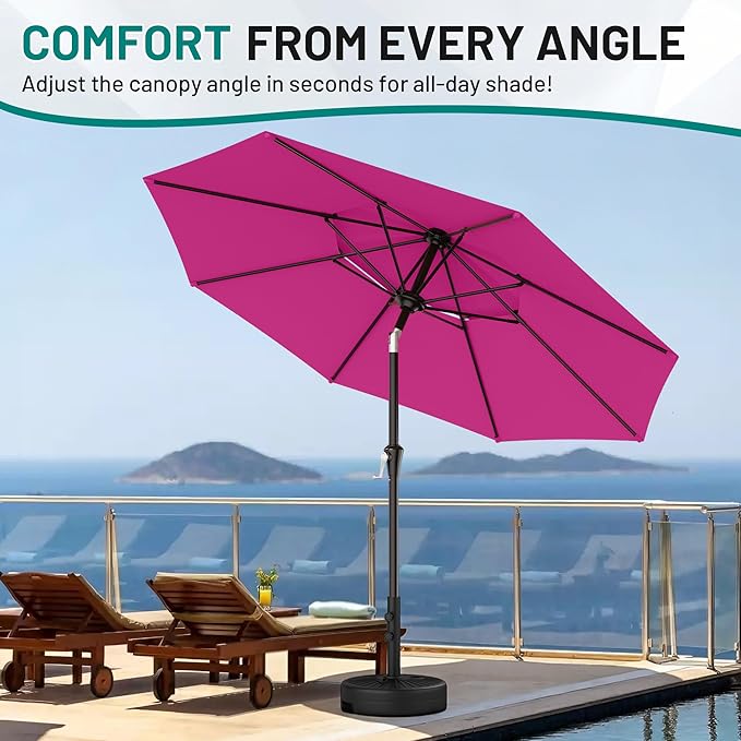 AreShark 9ft 2 Tiers Patio Umbrella - Outdoor Umbrella Waterproof UV Protection, Market Table Umbrella w/Push Button Tilt&Crank for Pool, Porch, Garden(Rose Pink)