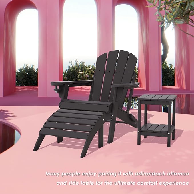 IVY&LANE Adirondack Outdoor Side Table | HDPE Plastic | Patio End Tables with Storage | 2-Shelf | Weather Resistant | Black | 14 x 13 Inches | for Outside Porch Deck Backyard Indoor