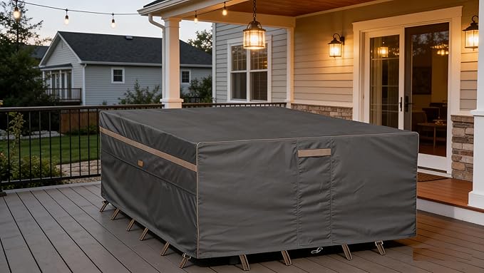 Heavy Duty Waterproof Patio Furniture Covers UV Resistant Rectangular Outdoor Table and Chair Covers 128" Wx 82" D x 28" H Dark Grey