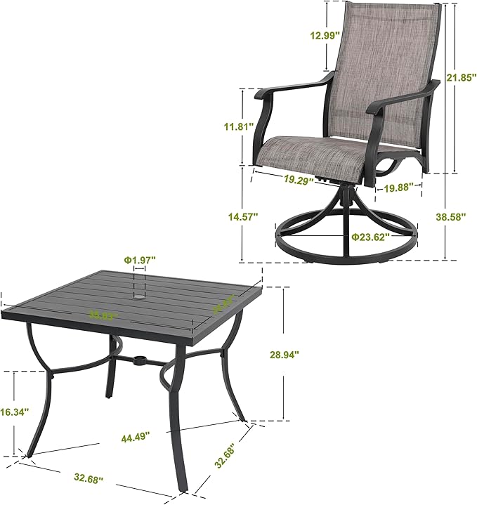 NUU GARDEN 5 Piece Outdoor Dining Set, Aluminum Patio Dining Set Include Weather-Resistant Table with 1.97" Umbrella Hole and 4 Textilene Swivel Chairs, for Garden,Backyard, Brown and Black