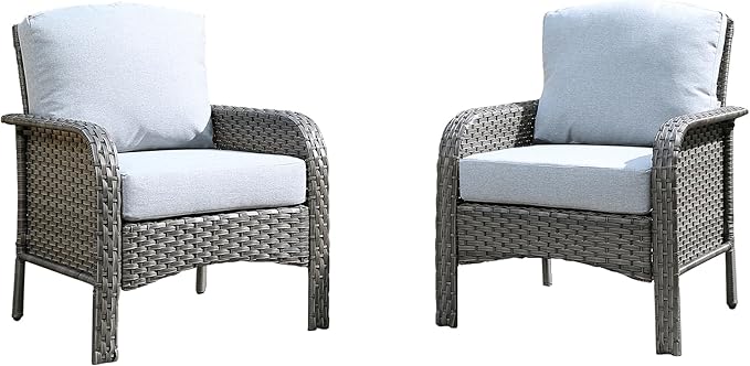 2 PCS Outdoor Patio Furniture Set with Thickened Cushions, All-Weather Rattan Wicker Outdoor Conversation Set for Porch,Backyard,Balcony,Grey