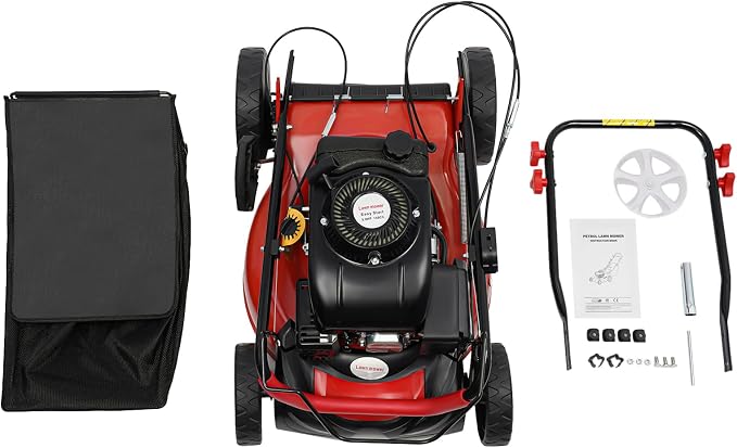 140CC 4 Stroke Walk-Behind Lawn Mower Gas Powered Push Lawn Mower with Wheels and Grass Collecting Bag Grass Trimmer for Yards Gardens Lawns, 8 Adjustable Height, 20-in Cutting Width,5HP