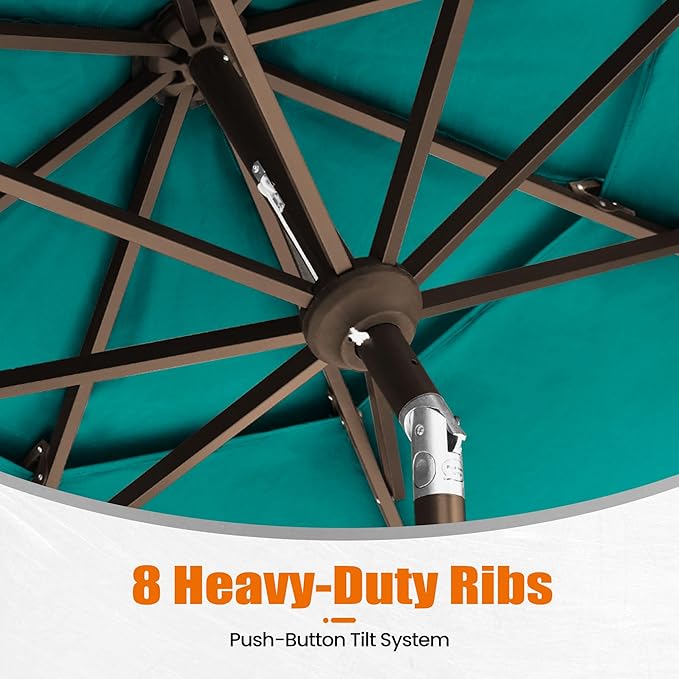EliteShade USA 10-Year-Non-Fading 10ft 3-Tier Market Patio Umbrella, Commercial Grade Outdoor Table Umbrella with Crank Open, Windproof & UPF 50+ UV Protection, Heavy Duty Ventilation for Garden, Deck, Pool, Backyard, Beach & Bistro, Teal