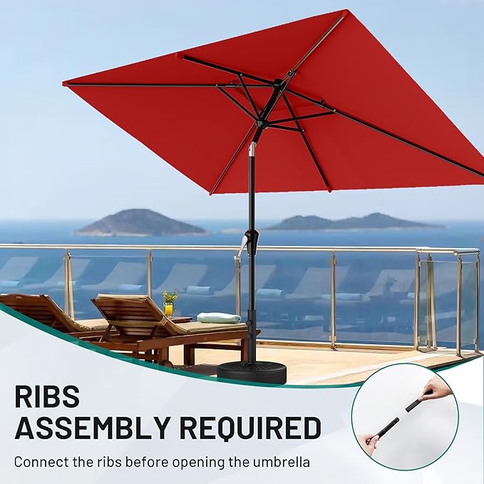 AreShark 6.5'x10' 2 Tiers Rectangular Patio Umbrella - Outdoor Umbrella Waterproof UV Protection, Market Table Umbrella w/Push Button Tilt for Pool, Lawn, Balcony(Red)