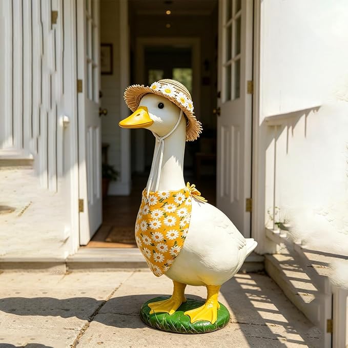Summer Porch Goose Outfits for 23" 17" Lawn Porch Goose Statue Costume Cute Yellow Daisy Bandana and Hat for Garden Patio Statue Art Decor