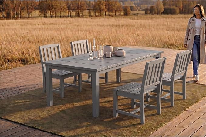 Perli™ 5-Piece Outdoor Dining Set, All-Weather HDPE Patio Furniture with 4 Armless Chairs and Rectangular Table, UV-Resistant 4-Person Set for Deck, Backyard, Grey