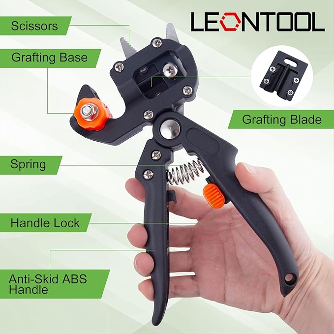 Garden Grafting Tool Kits 2 in 1 Professional Grafting Scissor Shear with 3 Replacement Blades Rubber Bands Grafting Knife Protective Film and Labels for Plant Branch Tree Cutting Pruning