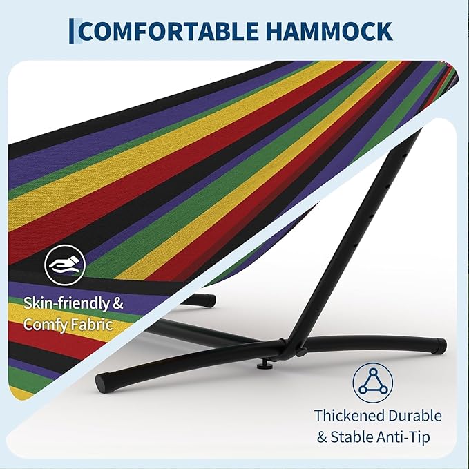 TrailBlaze Double Hammock with Stand, Heavy Duty Portable Steel Hammock Set for Outdoor and Indoor Use, 500lb Capacity, Includes Carrying Bag, Space Saving Design,Quick Assembly