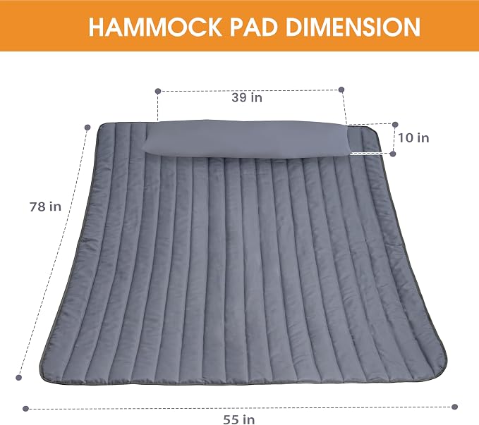Lazy Daze Hammocks 2 Person Hammock Pad and Pillow Set, Double Polyester Quilted 78" x55" Replacement Pad for Rope Hammock, Grey