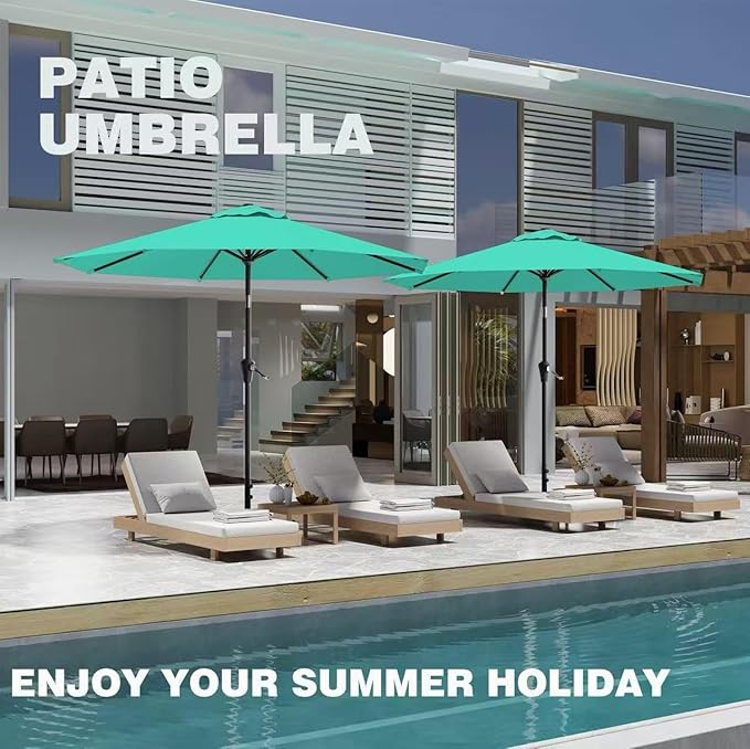 AreShark 9 FT Patio Umbrella for Outdoor, Outdoor Table Umbrella with Push Button Tilt and Crank, Outdoor Patio Umbrellas with 8 Sturdy Ribs for Market, Garden, Pool (Peacock Blue)