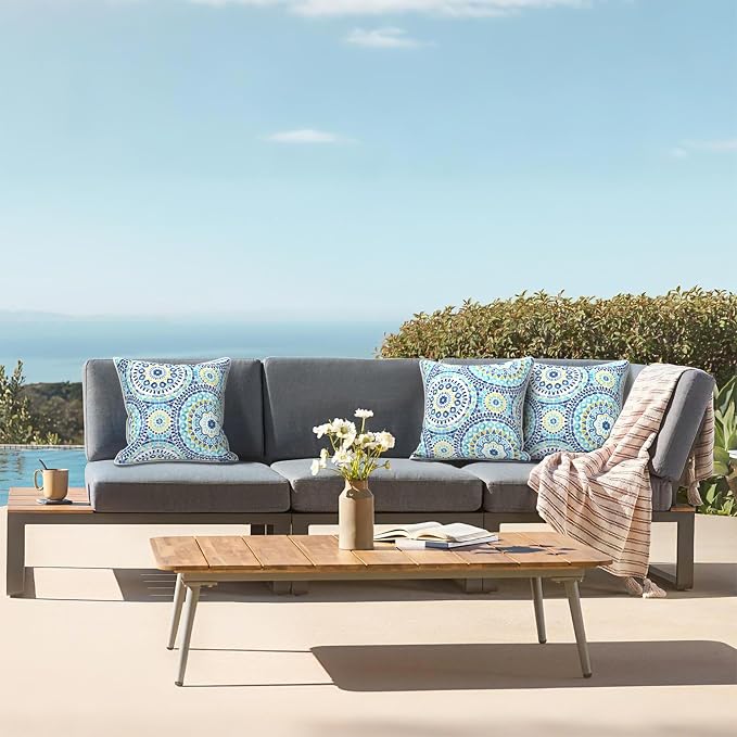 LVTXIII Outdoor Throw Pillows Set of 2, Patio Waterproof Pillows Fade Resistant Accent Pillows for Home and Garden Furniture Decoration, 18"x18", Delancey Baltic