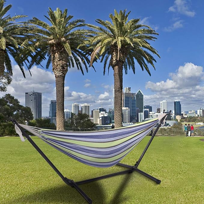 Portable Outdoor Polyester Hammock Set,Hammock with Hammock Stand,2-in-1 Hammocks Hammock Chair with Stand, 250lbs Capacity, Heavy Duty Two Person Hammock with Stand, Green