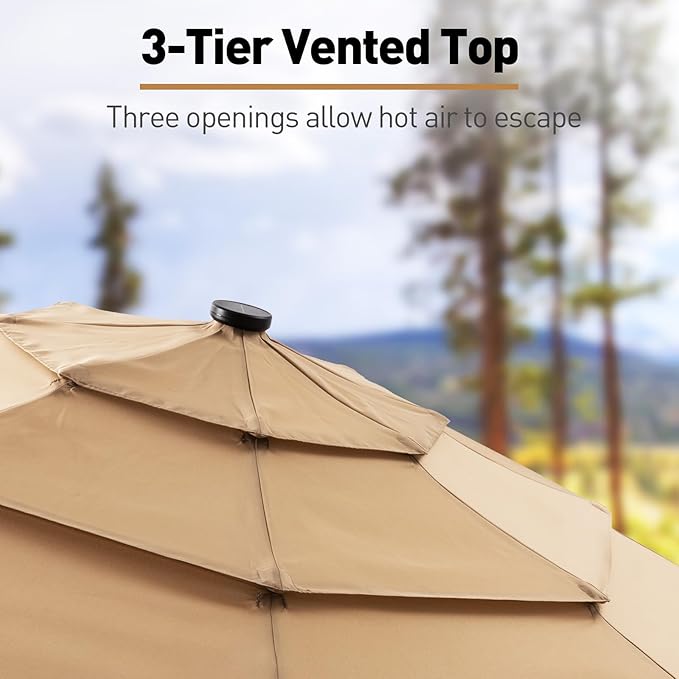 COSIEST 11FT 3 Tiers Patio Umbrella for Outside, Outdoor Umbrella with Solar LED Lights, Market Patio Table Umbrella with 8 Sturdy Ribs for Garden, Pool, Backyard
