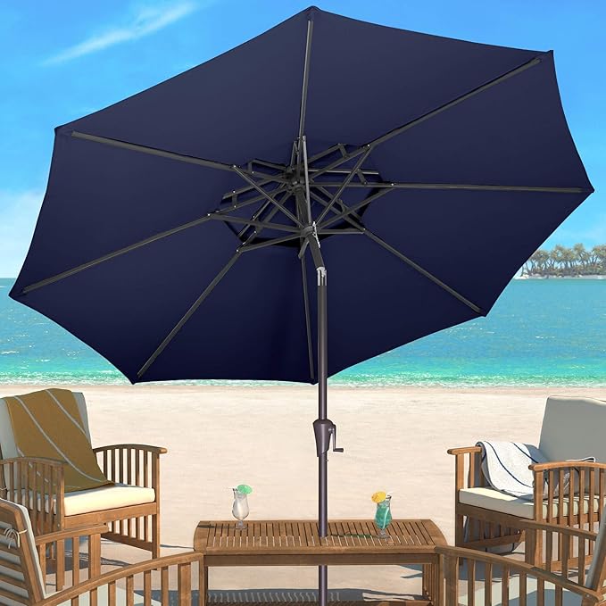 Jarka&Co 9ft Patio Umbrella Outdoor - 2 Tiers Table Outdoor Umbrella with Push Button Tilt Waterprool UV Protection, Sun Umbrella for Pool, Porch, Garden, Deck, Backyard (Navy Blue)