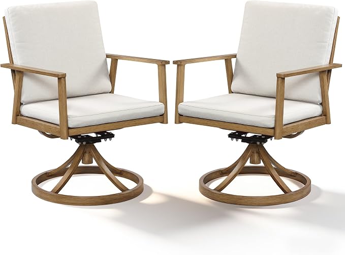 Outdoor Dining Set, Patio Dining Swivel Chairs Set of 2, Aluminum Patio Rocking Chairs with Washable Cushion, 2 Pieces All Weather Patio Furniture Sofa Chairs for Backyard, Garden, Poolside