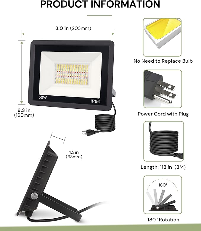 L LOHAS LED 50W Flood Light Outdoor, RGB Landscape Lighting with Remote Control, Timing - 2700K/4500K/6500K - Color Changing for Patio Backyard Step Wall, IP66, US 3-Plug, UL Listed (2 Pack)