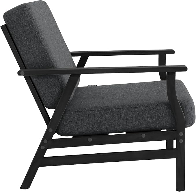 3 Piece Wood Patio Chair Outdoor Bistro Set, Outdoor Armchair All Weather Patio Sofa Furniture Backyard Conversation Sets with Dark Wooden Side Table, Dark Gray