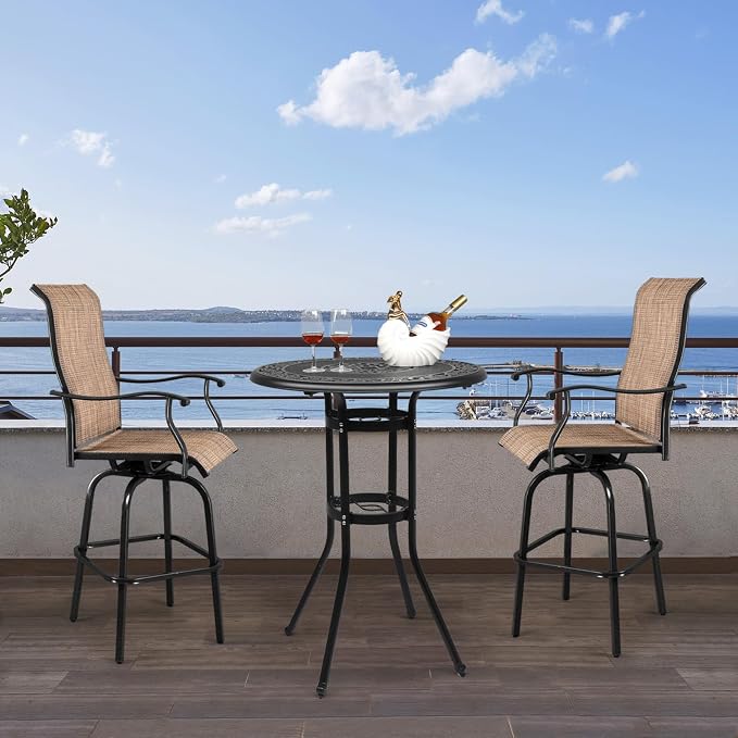 VINGLI 32" Outdoor Bar Table - Patio Bar Height with Umbrella Hole, Cast Aluminum Tall Outdoor Bistro Table for Balcony (Black)