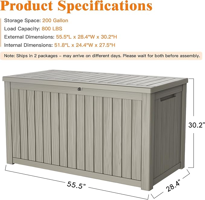 Outdoor Extra Large Storage Cabinet Deck Box, 200 Gallon Heavy Duty Deck Boxes, Weatherproof & UV-Resistant Lockable Patio Storage Cabinet for Garden Tools, Patio Furniture,